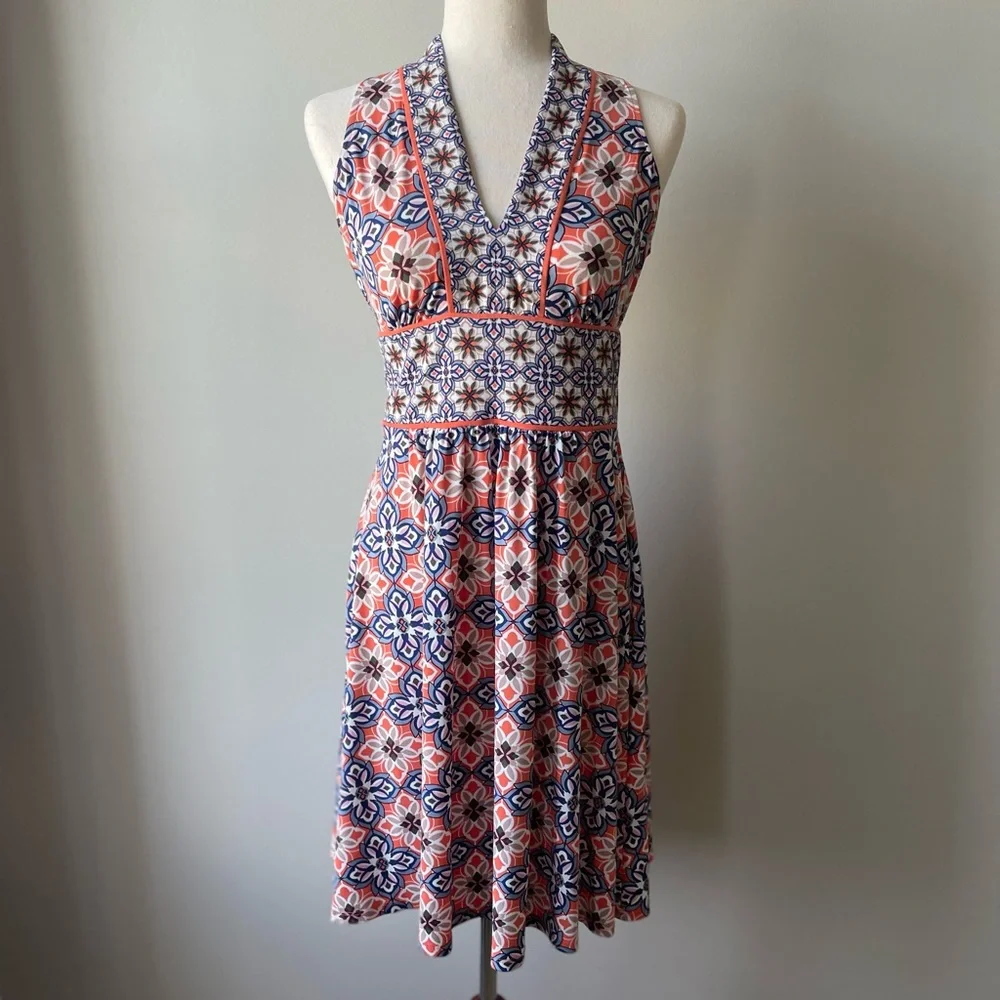 Wisp | Ryenne Jersey Knee-Length Dress | Orange Multicolor | Size 4 Petite - Picture 1 of 5